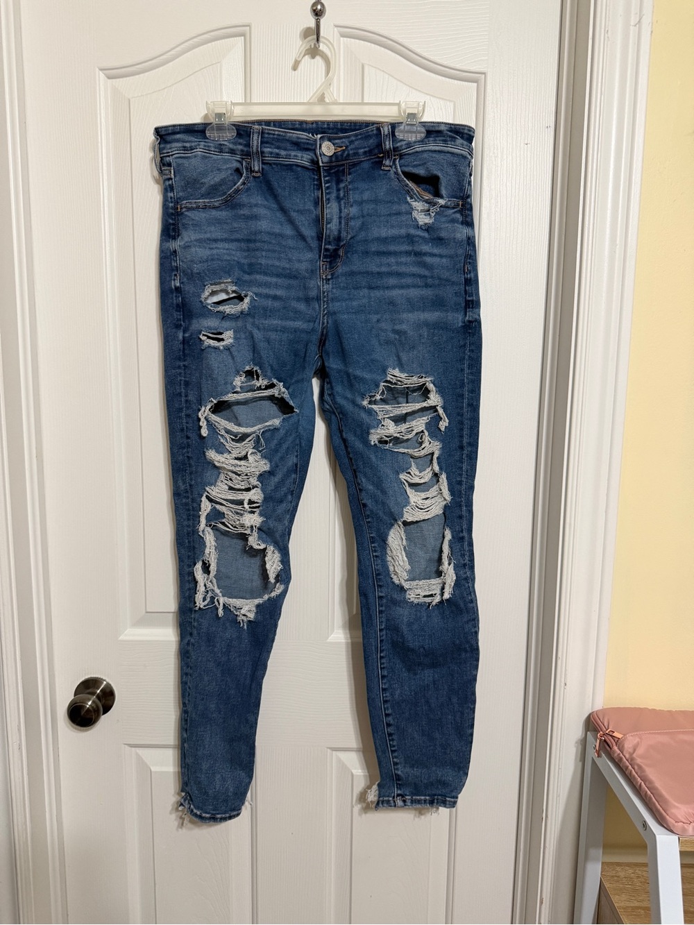 American Eagle Outfitters Ripped Skinny Jeans - Dark Blue